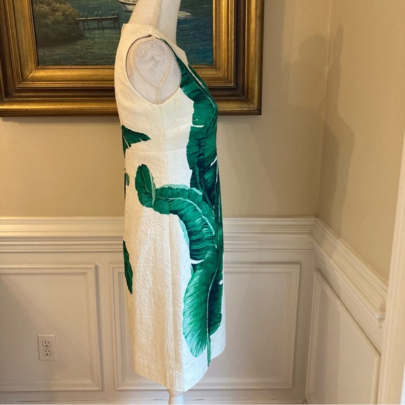SOLD💕DOLCE & GABANNA White Green Damask Banana Leaf Sleeveless A Line Dress - Picture 8 of 13